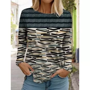 Женские белые топы с длинными рукавами, повседневные топы с круглым вырезом, 3D-печатные цветы, модные наклейки, женская футболка с длинными рукавами 5XL