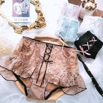 Женские белые трусики с милым крестиком и бантом для девочек, нижнее белье Kawaii, кружевные трусы с дворцовыми оборками L чёрный
