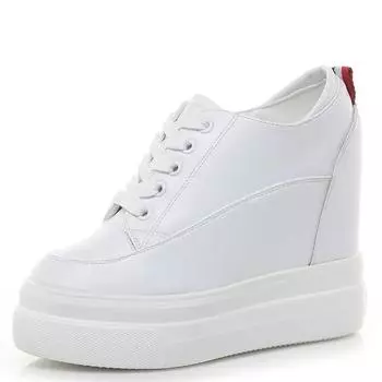 Женские белые туфли из натуральной кожи на платформе, кроссовки 11 см, весна-осень, модные женские черные туфли с увеличенным размером, повседневные туфли для женщин 33 белый