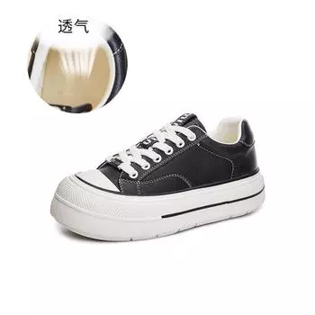 Женские белые туфли из первого слоя коровьей кожи, женские весенние новые туфли на толстой подошве, увеличивающие рост, женская универсальная повседневная обувь, женские туфли с большим носком 35