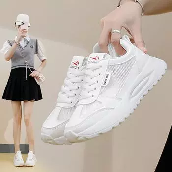 Женские белые туфли, летние новинки, универсальные повседневные туфли с ажурной сетчатой поверхностью и дышащей подошвой 35 белый