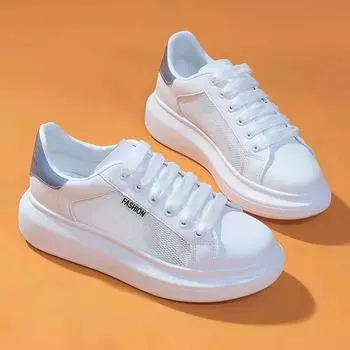 Женские белые туфли, летние сетчатые дышащие кроссовки для пар, туфли на платформе для папы, полые сетчатые туфли, кроссовки с юбкой 35