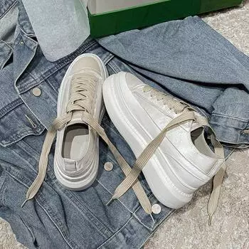 Женские белые туфли на платформе Muffin, весенние, новые, универсальные, увеличивающие рост, повседневные, шелковые и атласные, дышащие, тонкие, спортивные 34