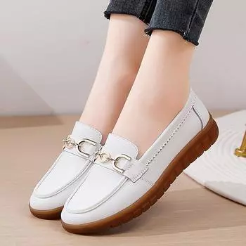 Женские белые туфли на плоской подошве, мокасины для вождения, повседневные черные туфли для ходьбы в стиле минимализма, туфли без застежек для мам, большой размер 35 чёрный