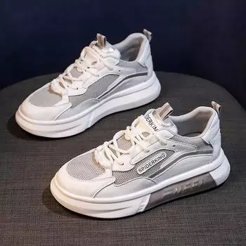 Женские белые туфли на толстой подошве, новые универсальные дышащие спортивные повседневные кроссовки, летние туфли на тонкой сетке 35 серый