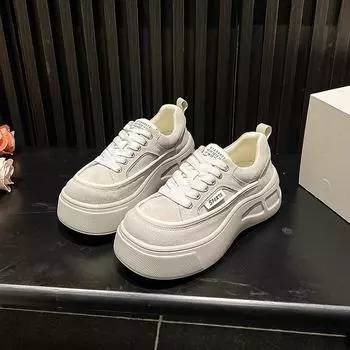 Женские белые туфли на толстой подошве с большим носком, универсальные повседневные туфли на хлебной доске, увеличивающие рост 35