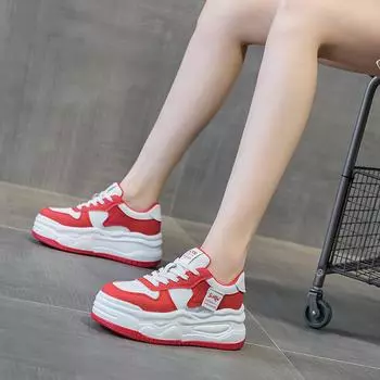 Женские белые туфли на толстой подошве, весенние, кожаные, с каблуком, туфли на платформе 33 красный