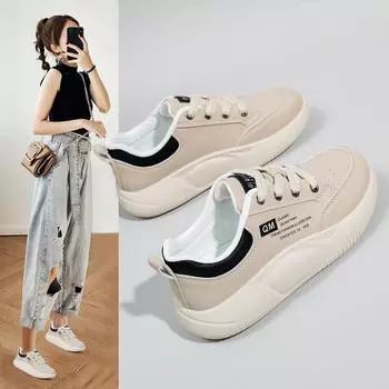 Женские белые туфли, новые весенние студенческие универсальные повседневные туфли Instagram, модные кроссовки на платформе 35 бежевый