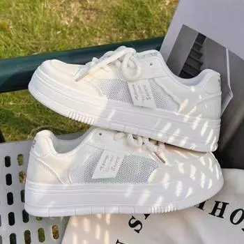 Женские белые туфли с толстой подошвой, юбка, летняя сетчатая дышащая повседневная обувь для скейтбординга, универсальная студенческая обувь 35 бежевый