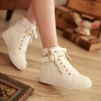 Женские белые туфли с заклепками, высокие женские повседневные парусиновые кроссовки, удобные кроссовки на плоской подошве, женские ботильоны с пряжкой Strladap 35 чёрный