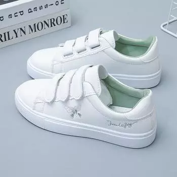 Женские белые туфли, смешанная партия, новые осенние резиновые женские повседневные кроссовки из искусственной кожи с мягкой подошвой на липучке 35