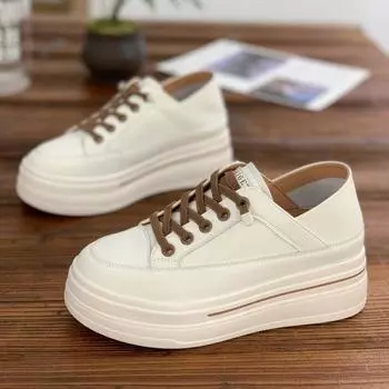 Женские белые туфли Весна Новые универсальные увеличивающие рост стельки 6 см толстая подошва Muffin Двусторонние кроссовки Кроссовки 35 чёрный
