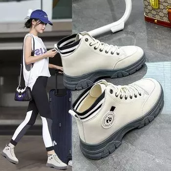 Женские белые туфли в корейском стиле, новые осенние высокие кроссовки Ins, повседневная студенческая обувь знаменитостей в Интернете, Cq7717 35