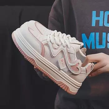 Женские белые туфли Женские дышащие туфли Кроссовки на платформе с прошивкой 35
