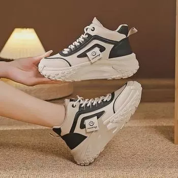 Женские белые высокие кроссовки для увеличения роста на 5 см - толстая подошва в стиле папы, осень/зима 2023 г., корейские спортивные повседневные кроссовки Size 35 чёрный