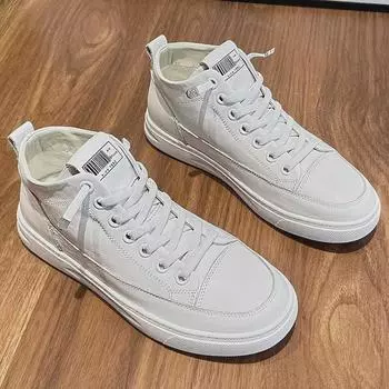 Женские белые высокие туфли из натуральной кожи — осень/зима 2025 г., универсальный стиль, бархат, первый слой из коровьей кожи, идеально подходят для бега и путешествий. 36