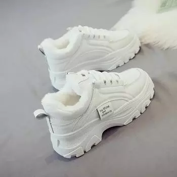Женские белые зимние кроссовки на толстой подошве с бархатной и хлопковой подкладкой single lining, 40 бежевый