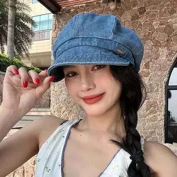 Женские береты из мягкого стираного денима в стиле ретро, японского производства, с открытым лицом, для весенних и летних путешествий, универсальная модная шляпа для газетчика 56-58cm светло-синий