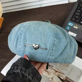 Женские береты Love Metal Sign Cowboy Berets Blue Denim Washed Cotton восьмиугольная шляпа художника корейская повседневная универсальная ретро-кепка газетчика винтажные шляпы художника 1pc синий