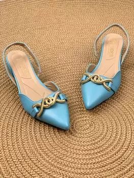 Женские береты, синие сандалии с острым носком и пряжкой, тапочки на низком каблуке