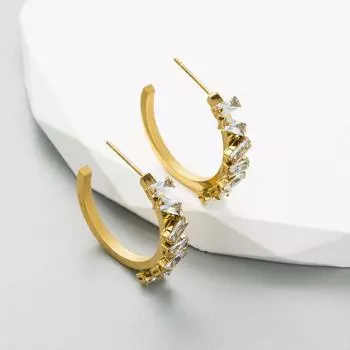 Женские бесцветные серьги Премиум-серьги-кольца из титановой стали с цирконием C-образной формы OneSize белый