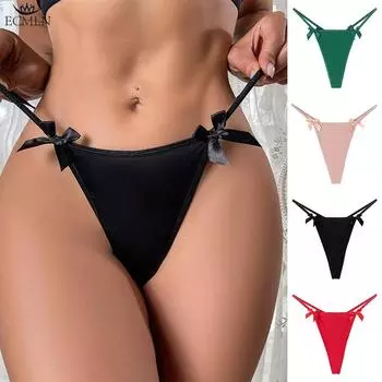 Женские бесшовные атласные стринги, сексуальные трусики с низкой талией и V-образными стрингами на спине, с цепочкой на спине XS