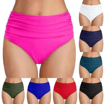 Женские бесшовные физиологические эластичные плиссированные плавки с высокой талией One Size армия зеленый