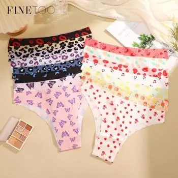 Женские бесшовные и бесследные трусики FINETOO, сексуальное нижнее белье с принтом, мягкое и удобное, красочное нижнее белье S