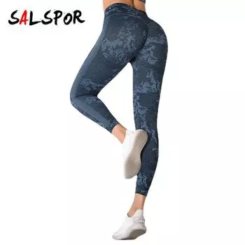 Женские бесшовные камуфляжные леггинсы для йоги с высокой талией и бедрами, спортивные леггинсы для бега и фитнеса