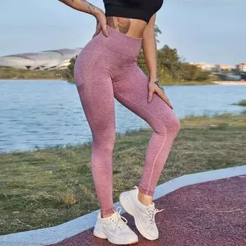 Женские бесшовные леггинсы с эффектом пуш-ап, брюки для фитнеса, йоги, брюки для фитнеса с высокой талией S чёрный