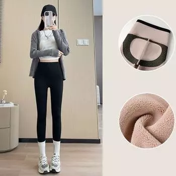 Женские бесшовные леггинсы Shark с высокой талией, теплые облегающие кашемировые штаны для йоги S чёрный