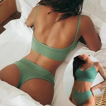 Женские бесшовные майки, топы, трусики, комплект женского хлопкового стрингов, нижнее белье, беспроводной бюстгальтер, мягкий укороченный топ, трусы с низкой посадкой, комплекты из 2 предметов S/M белый