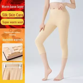 Женские бесшовные термолеггинсы из бархатной шерсти, теплые брюки средней длины для зимы M