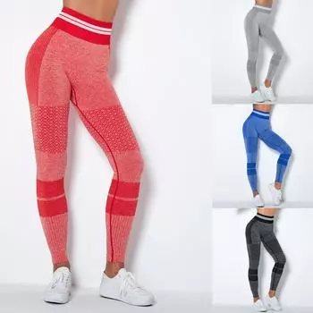 Женские бесшовные трикотажные облегающие брюки для йоги с высокой талией и подъемом бедра L чёрный