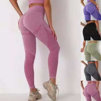 Женские бесшовные трикотажные облегающие брюки для йоги с высокой талией и подъемом бедра S