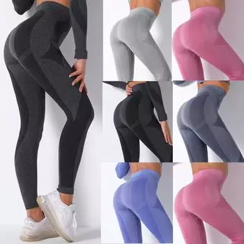 Женские бесшовные трикотажные облегающие брюки для йоги с высокой талией и подъемом бедра S розовый