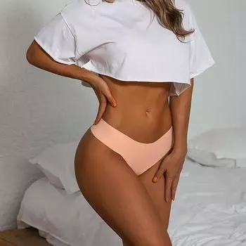 Женские бесшовные трусики-бикини из ледяного шелка, сексуальные трусы с низкой талией, нижнее белье с волнистыми краями, закрывающее половину бедер S белый