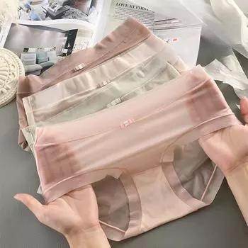 Женские бесшовные трусики-хипстеры, невидимые, из ледяного шелка, эластичное нижнее белье, бикини M чёрный