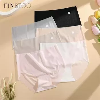 Женские бесшовные трусики из ледяного шелка FINETOO, антимикробное нижнее белье, цельное нижнее белье высокого качества M чёрный