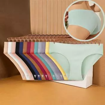 Женские бесшовные трусики из ледяного шелка с низкой талией, сексуальные гладкие, приятные для кожи трусы, высокоэластичное нижнее белье M-2XL M чёрный