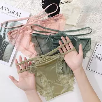 Женские бесшовные трусики из ледяного шелка с низкой талией, нижнее белье для девушек, дышащие, удобные, сексуальные кружевные трусики Pure Desire S/M чёрный