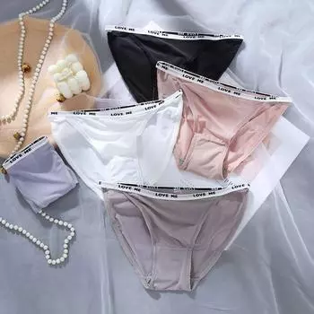 Женские бесшовные трусики из ледяного шелка со средней талией, эластичные трусы, нижнее белье M чёрный