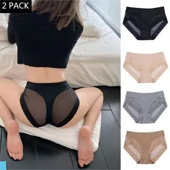 Женские бесшовные трусики с подтяжкой бедер, 2 упаковки, корректирующие дышащие эластичные трусики для похудения, корректирующее нижнее белье, женское нижнее белье L