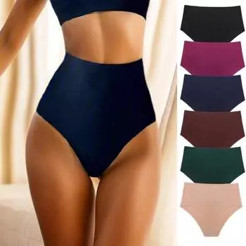 Женские бесшовные трусики с высокой талией, женские удобные быстросохнущие однотонные простые трусы большого размера S чёрный
