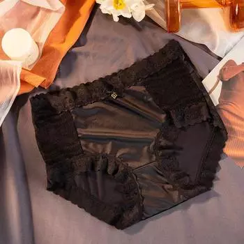 Женские бесшовные трусики средней посадки из сатина и кружева - Легкая роскошь, Дышащие, Контроль живота, Подтяжка бедер, Хлопковая ластовица XL (recommended 120-140 jins)