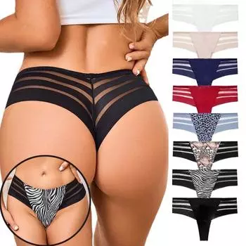 Женские бесшовные трусики в полоску с цветными блоками, женские прозрачные трусы-стринги M-XL M красный