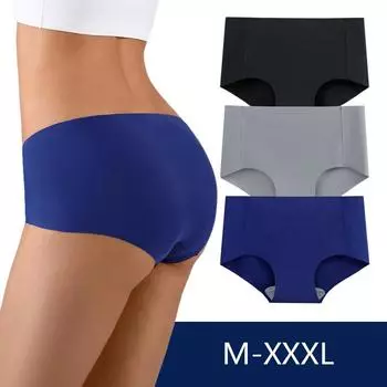 Женские бесшовные трусы для девочек размера M-XXL, комплект из 3 трусиков из ледяного шелка, женские трусы со средней посадкой M