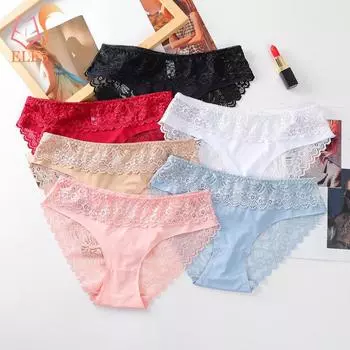Женские бесшовные трусы с кружевной строчкой, сексуальные хлопковые трусы с низкой талией, разноцветное нижнее белье M чёрный