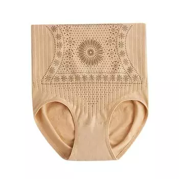 Женские бесшовные трусы с высокой посадкой, поддерживающие форму живота, однотонные анионовые теплые мягкие трусы матки L