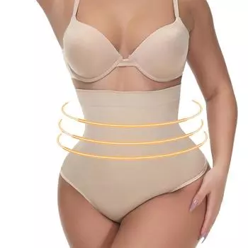 Женские бесшовные трусы с высокой талией, корректирующее белье, стринги с твердым контролем, корректирующее белье, трусики с поясом, корректирующее белье для свадьбы S бежевый